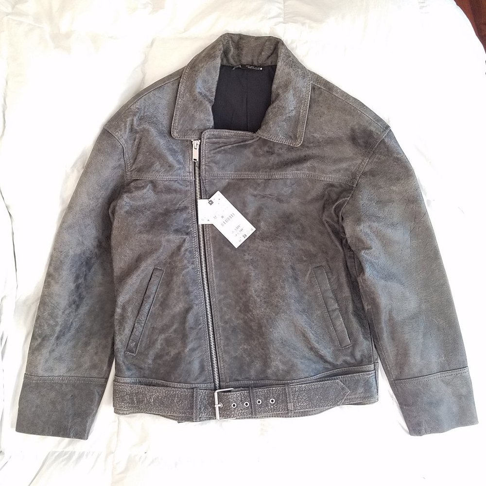 Zara Distressed 100% Leather Jacket, Men's Size Medium